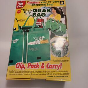 Grab Bag Grocery Shopping Clip to Cart Reusable Expandable Pocket 2 Pack Bags